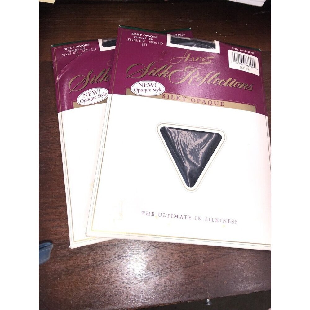 Pair 2 Hanes Silk Reflections Silky Opaque Control‎ Top Pantyhose Sz CD Jet